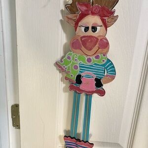 Hand Crafted Festive Reindeer Decor with Pink Cutness